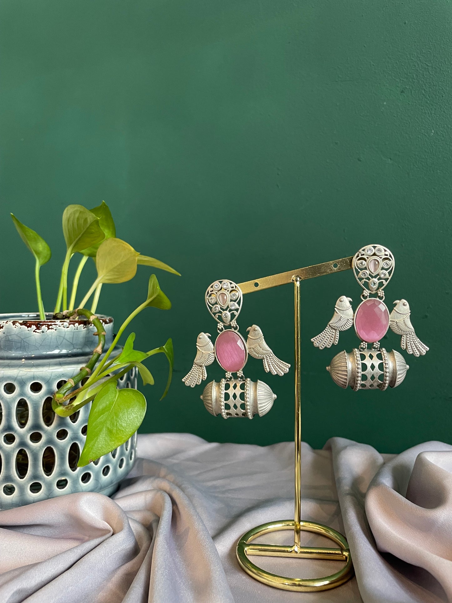 Pakshi German Silver Earrings