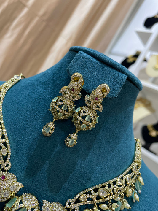 Premium AD Hasli Necklace Set (Mint)