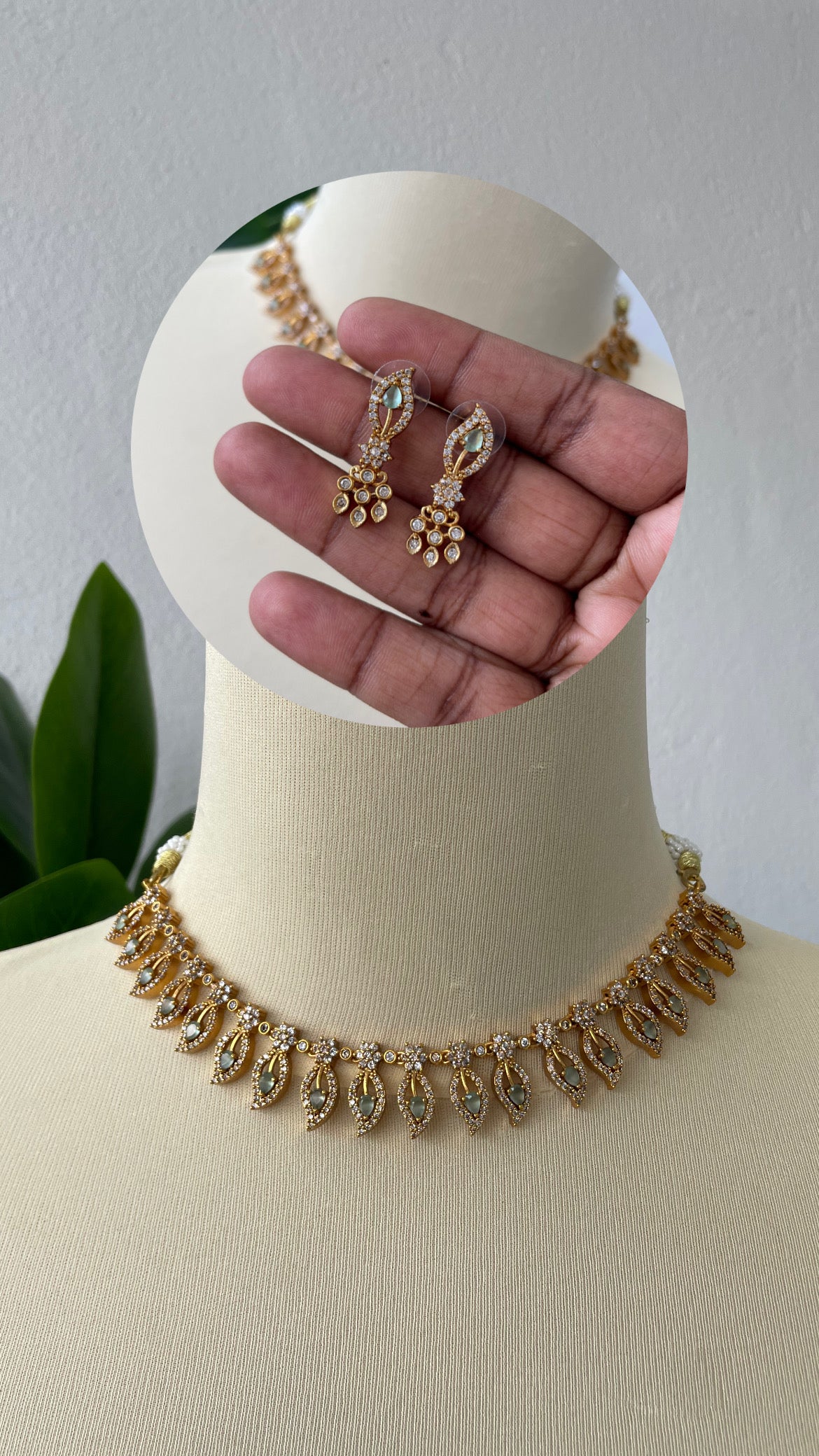 Premium AD Leaf Motif Necklace Set