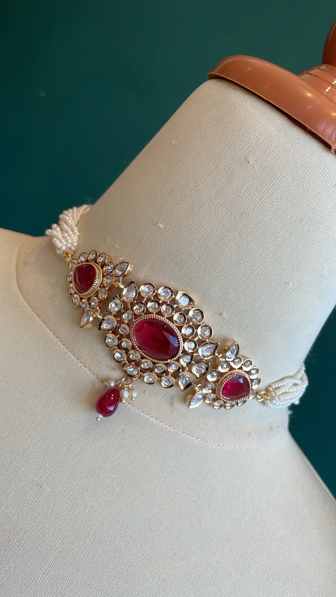 Premium Moissanite Stone Pearl Choker Set