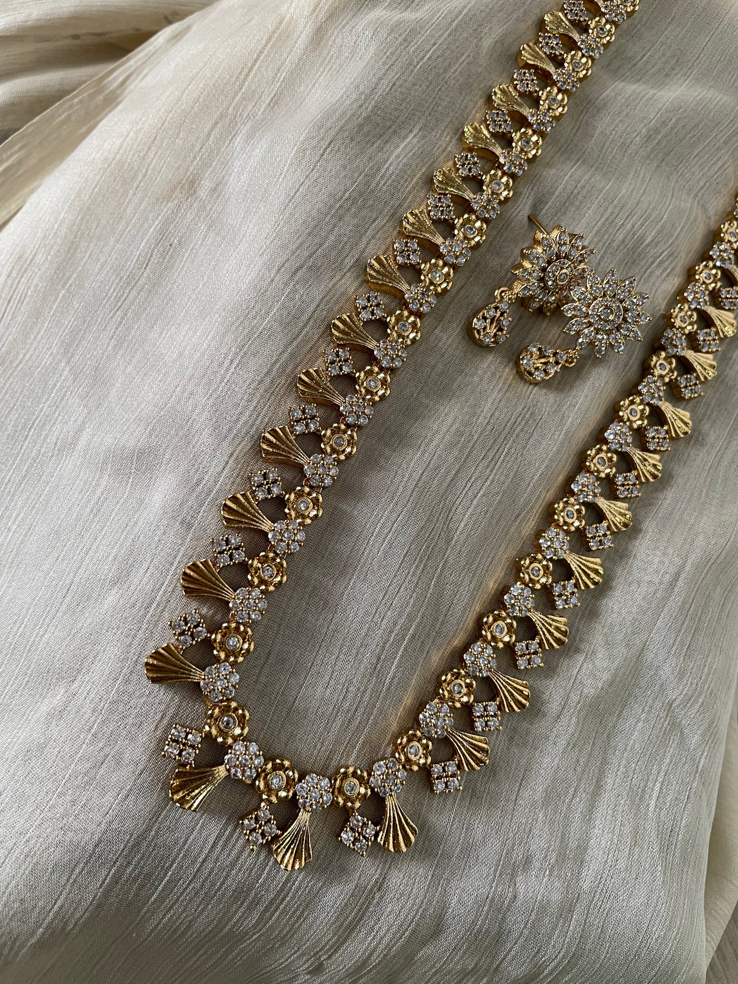 Premium Floral American Diamond Harram Set