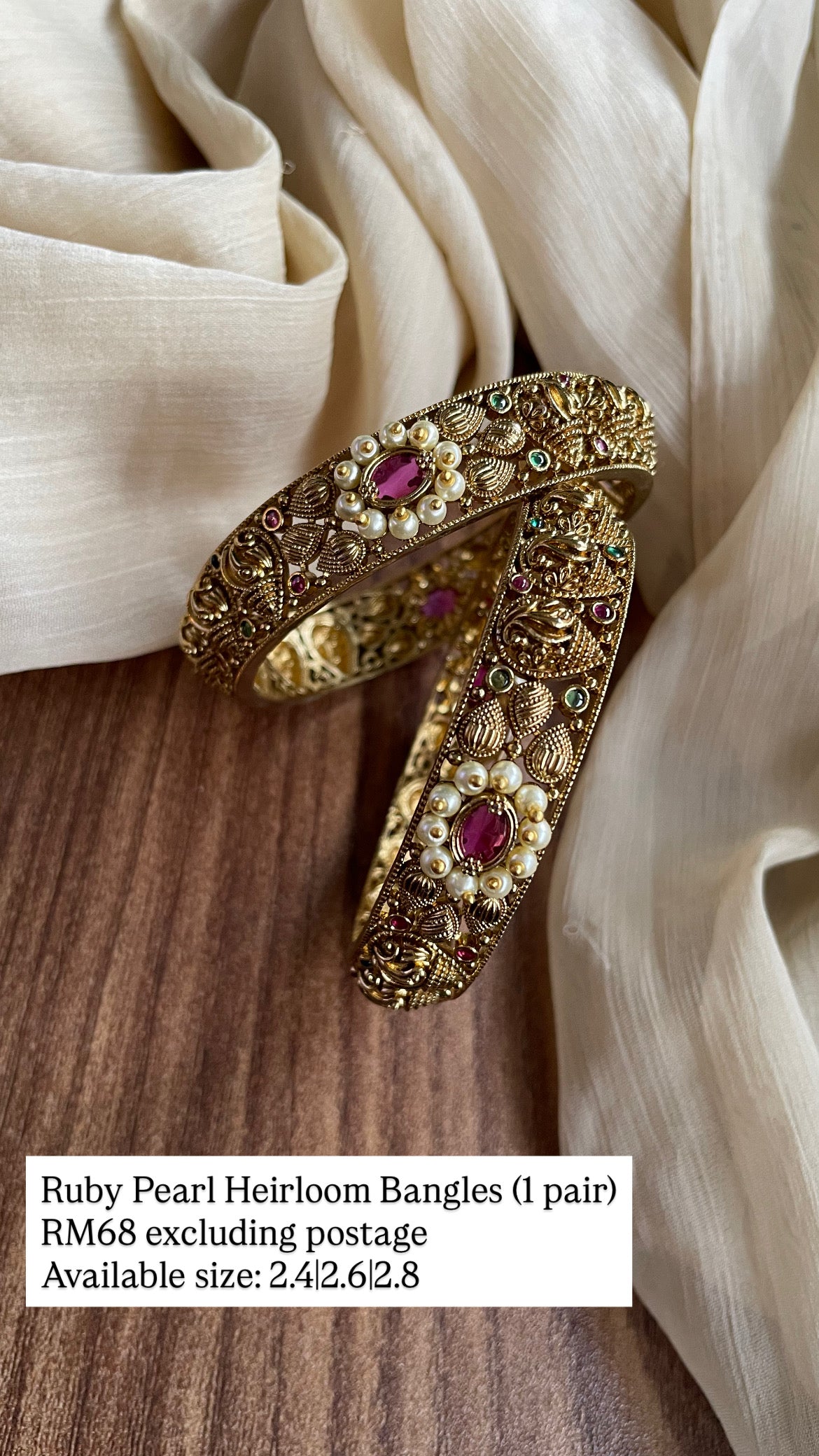 Ruby Pearl Heirloom Bangles (1 pair)