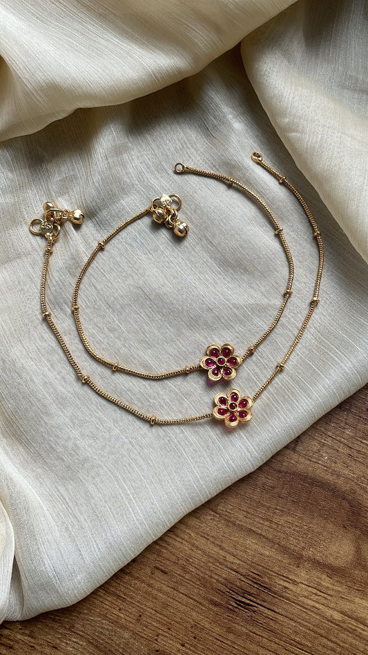 Premium Brass Metal Floral Charm Anklet