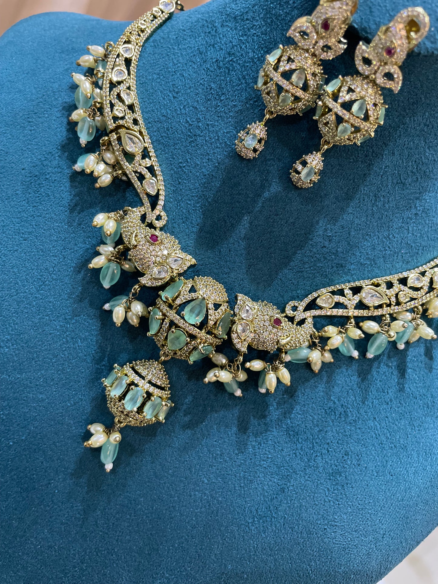 Premium AD Hasli Necklace Set (Mint)