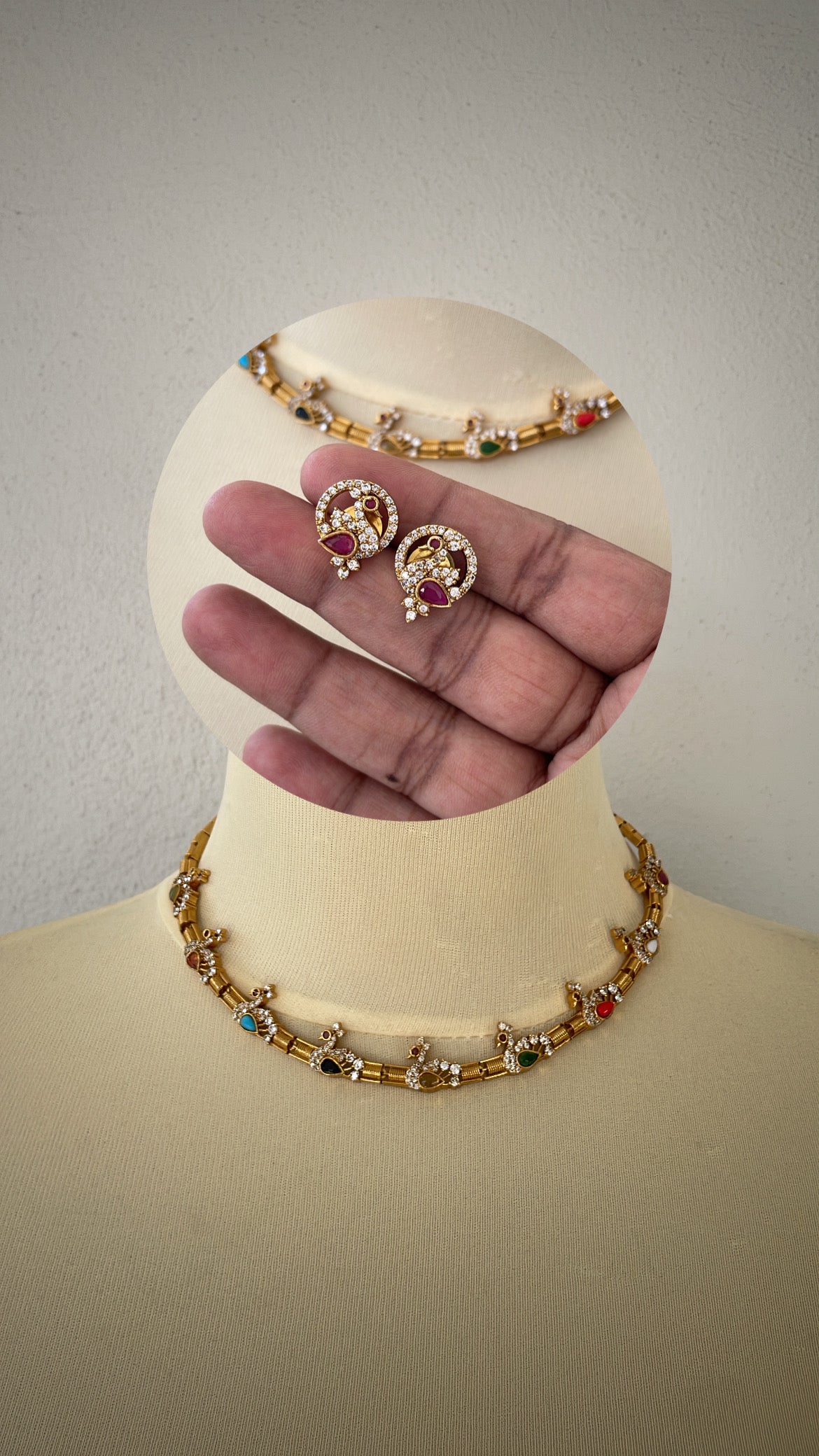 Premium Navaratna Mayil Necklace Set