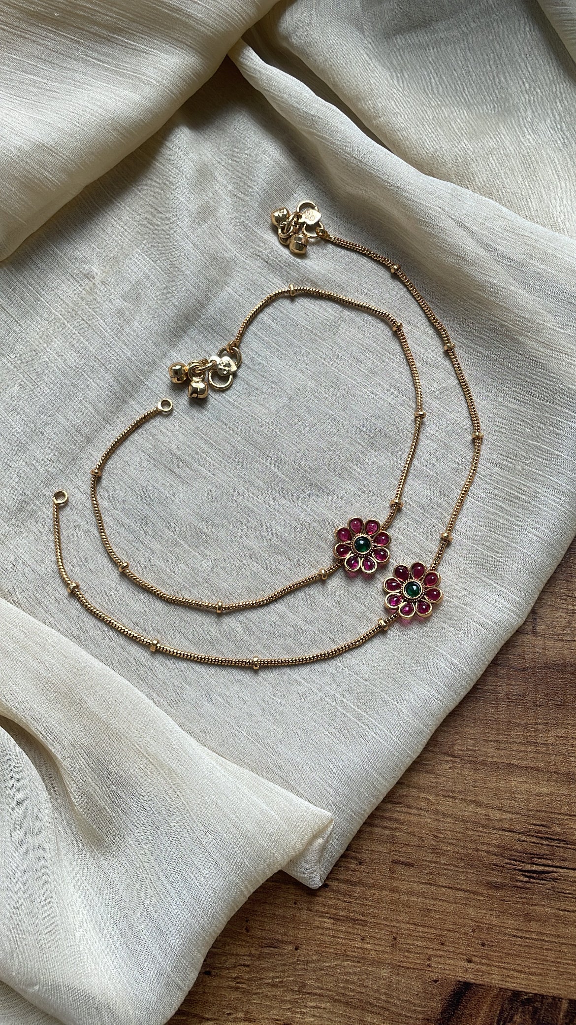 Premium Brass Metal Floral Charm Anklet