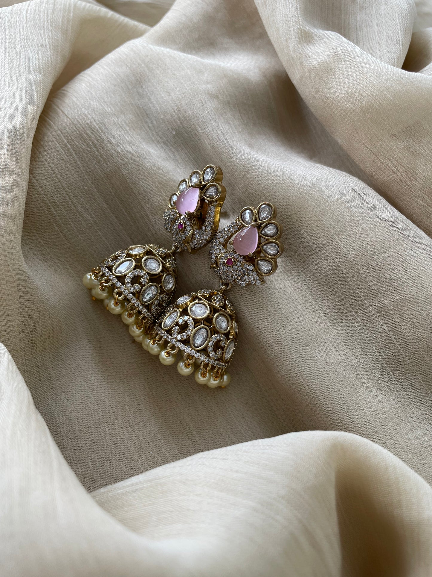Victorian AD Elephant Jhumka (Pink)