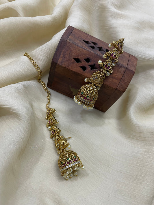 Premium Ad Peacock Jhumka with attached EarChain