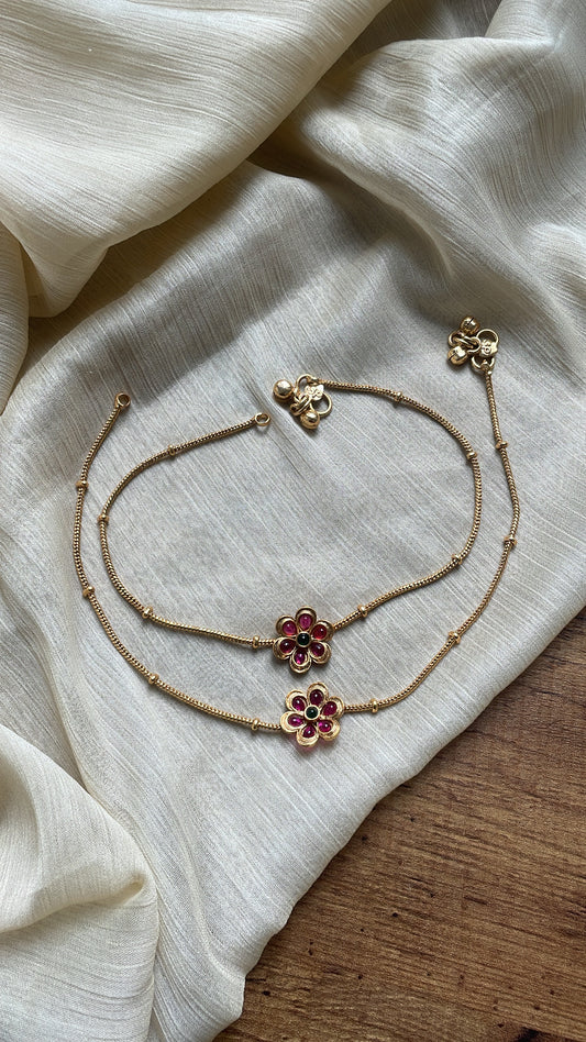 Premium Brass Metal Floral Charm Anklet