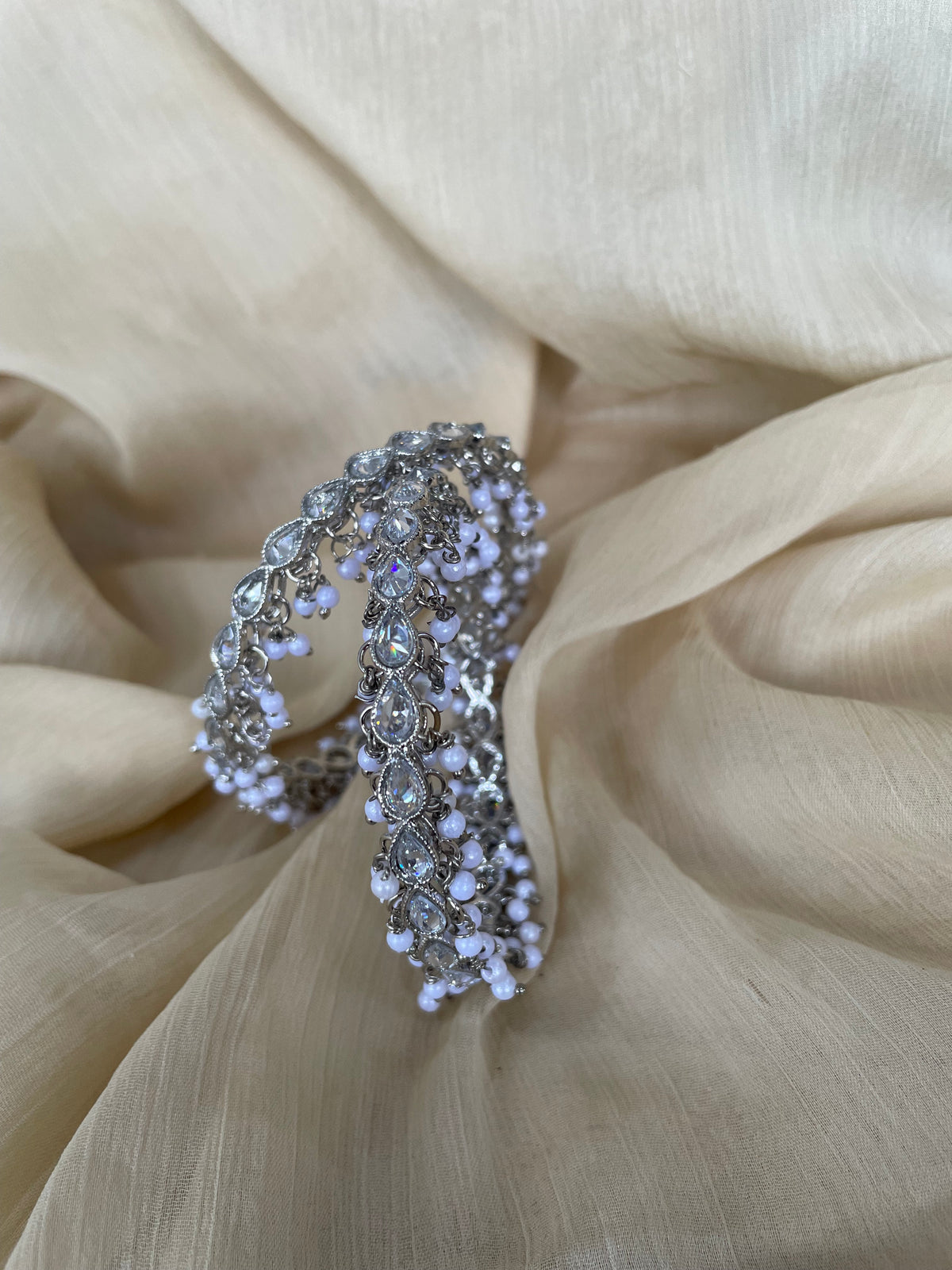Reverse AD Pearl Drop Silver Bangle (1 pair)