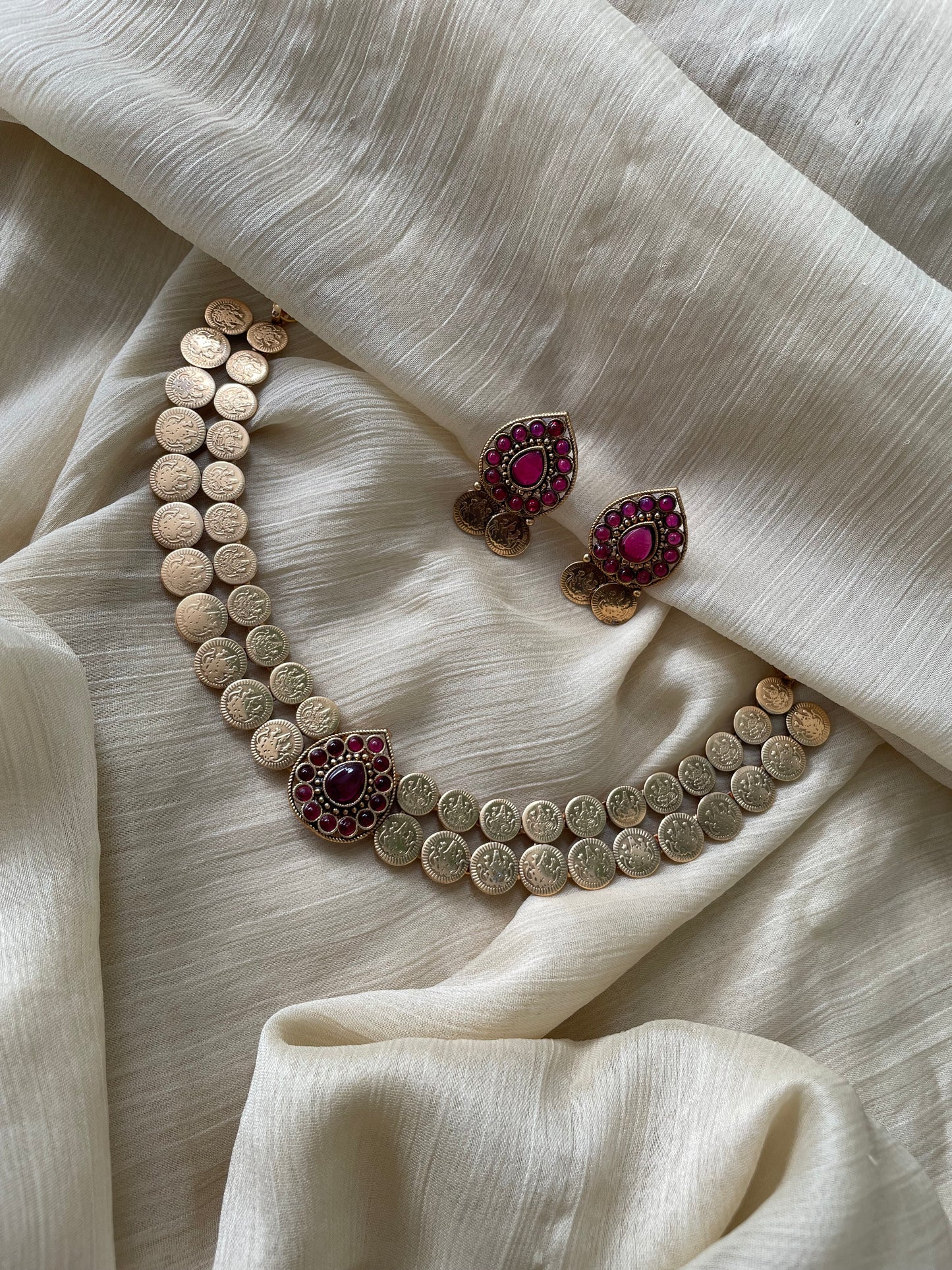 The Royal Lakshmi Kasu Choker Set (Ruby)
