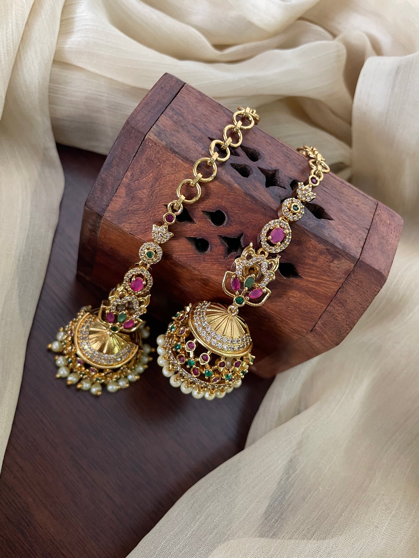 Premium AD Jhumka with Attached EarChain (DESIGN B)