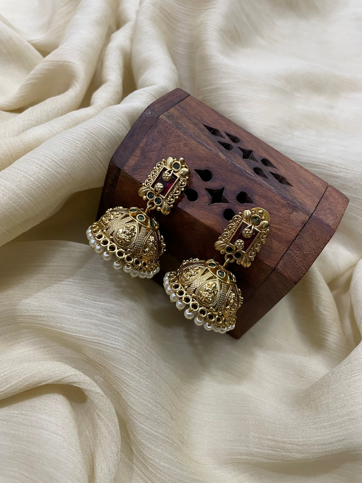 Premium Antique Lakshmi Jhumka (Ruby Top)