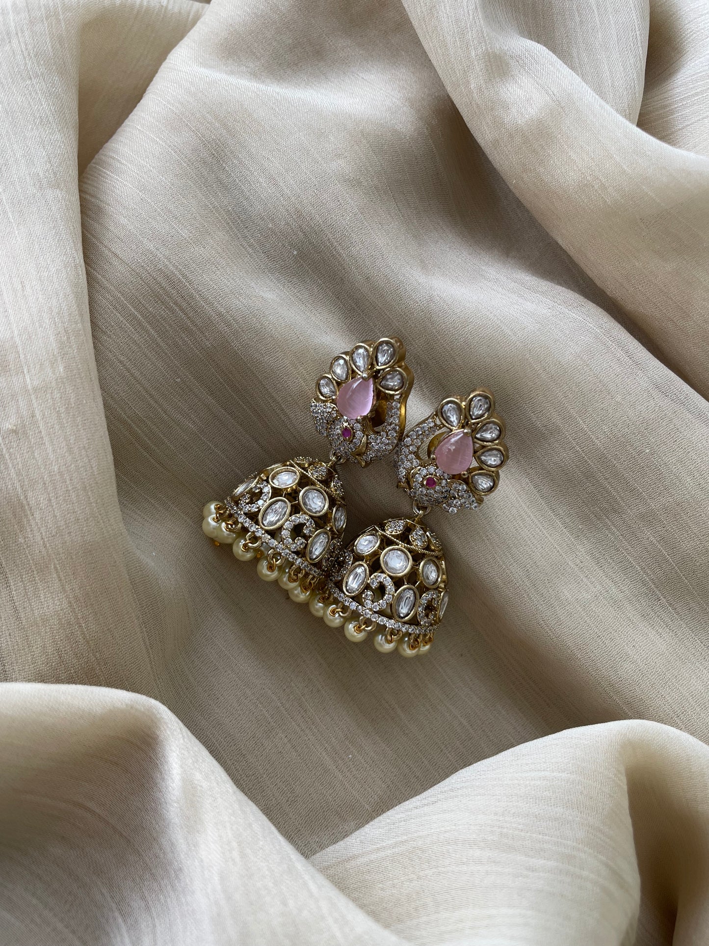 Victorian AD Elephant Jhumka (Pink)