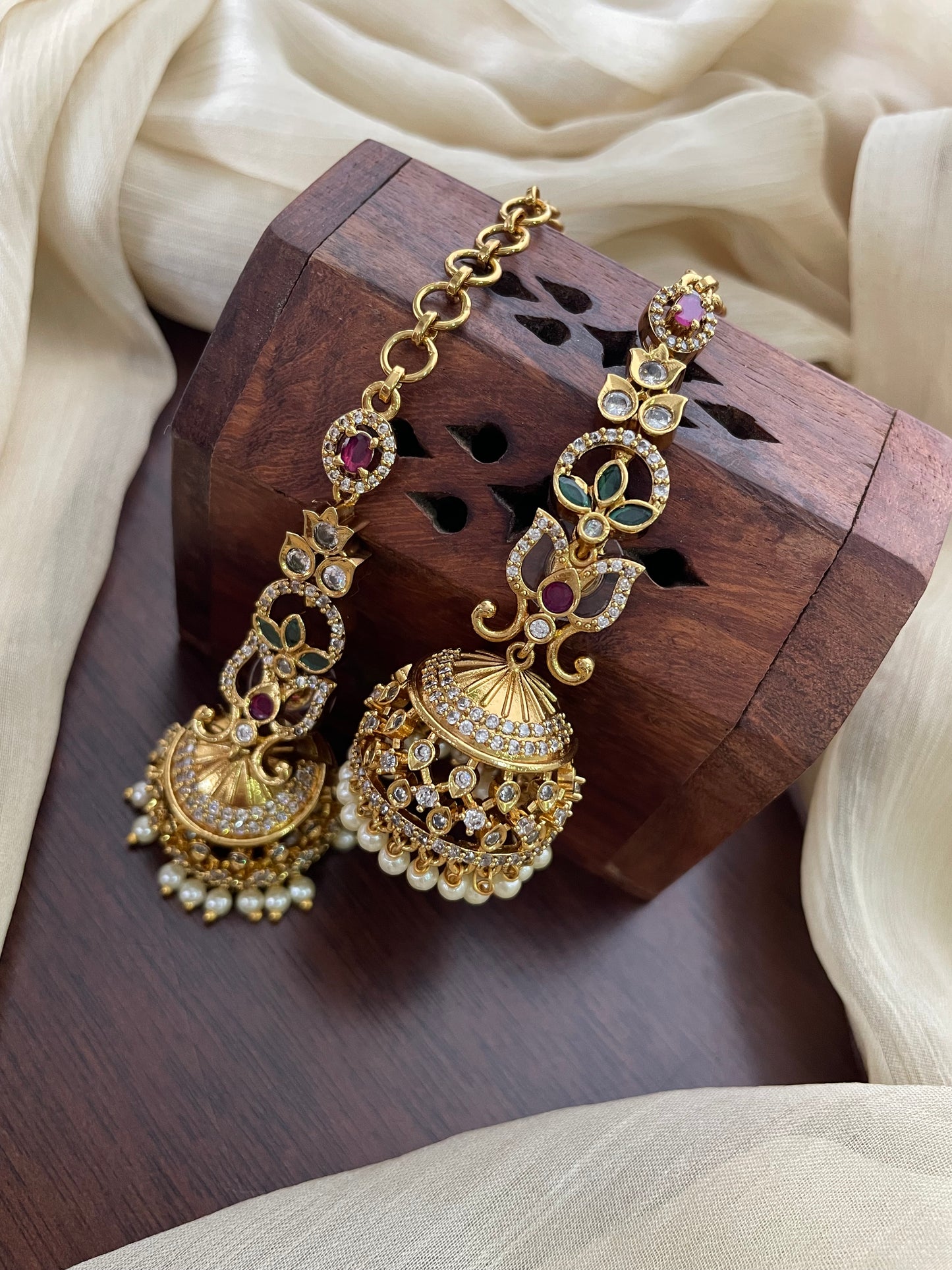 Premium AD Jhumka with Attached EarChain (DESIGN A)
