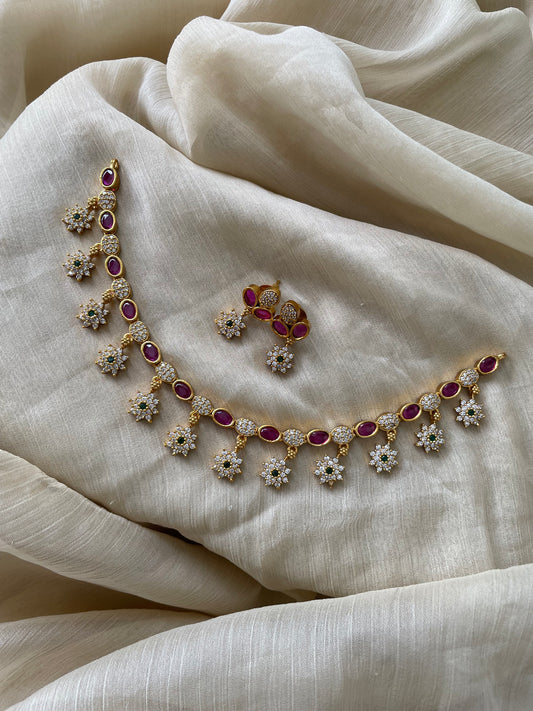Premium Ad Flower Drop Ruby Necklace Set comes with earrings