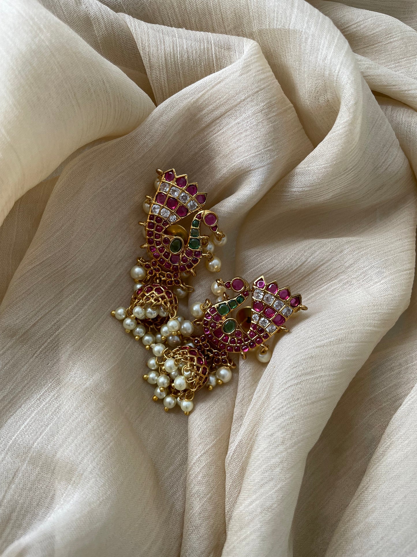 Temple Muse Edit - Peacock Kemp Jhumka Drops