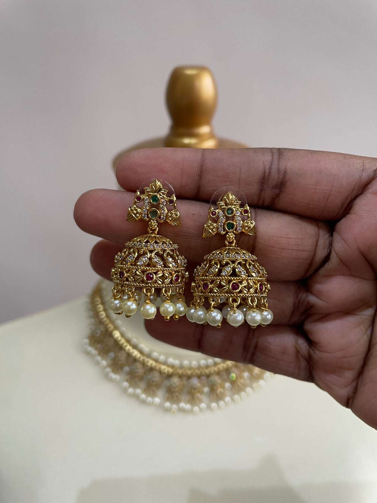 Guttapusalu Necklace Set with Jhumka