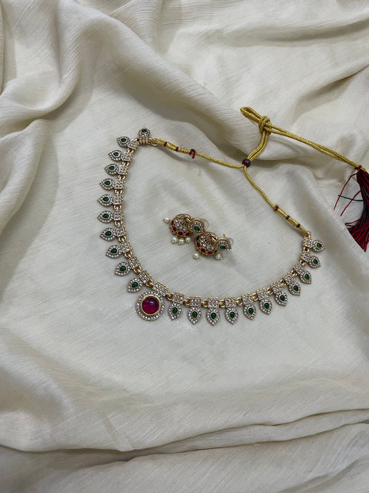 Palakka Necklace Set with Jhumka