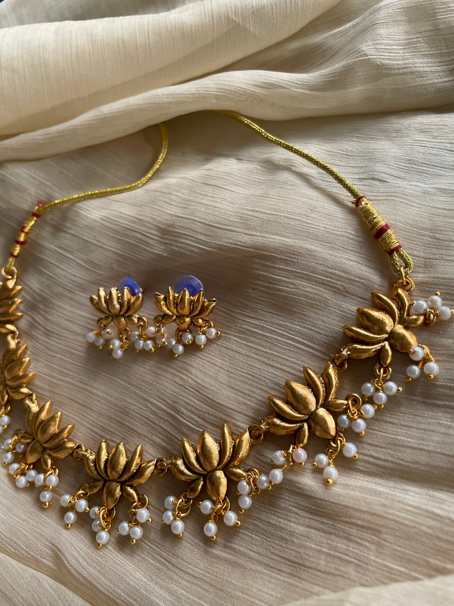 Gold Tone Lotus Choker Set