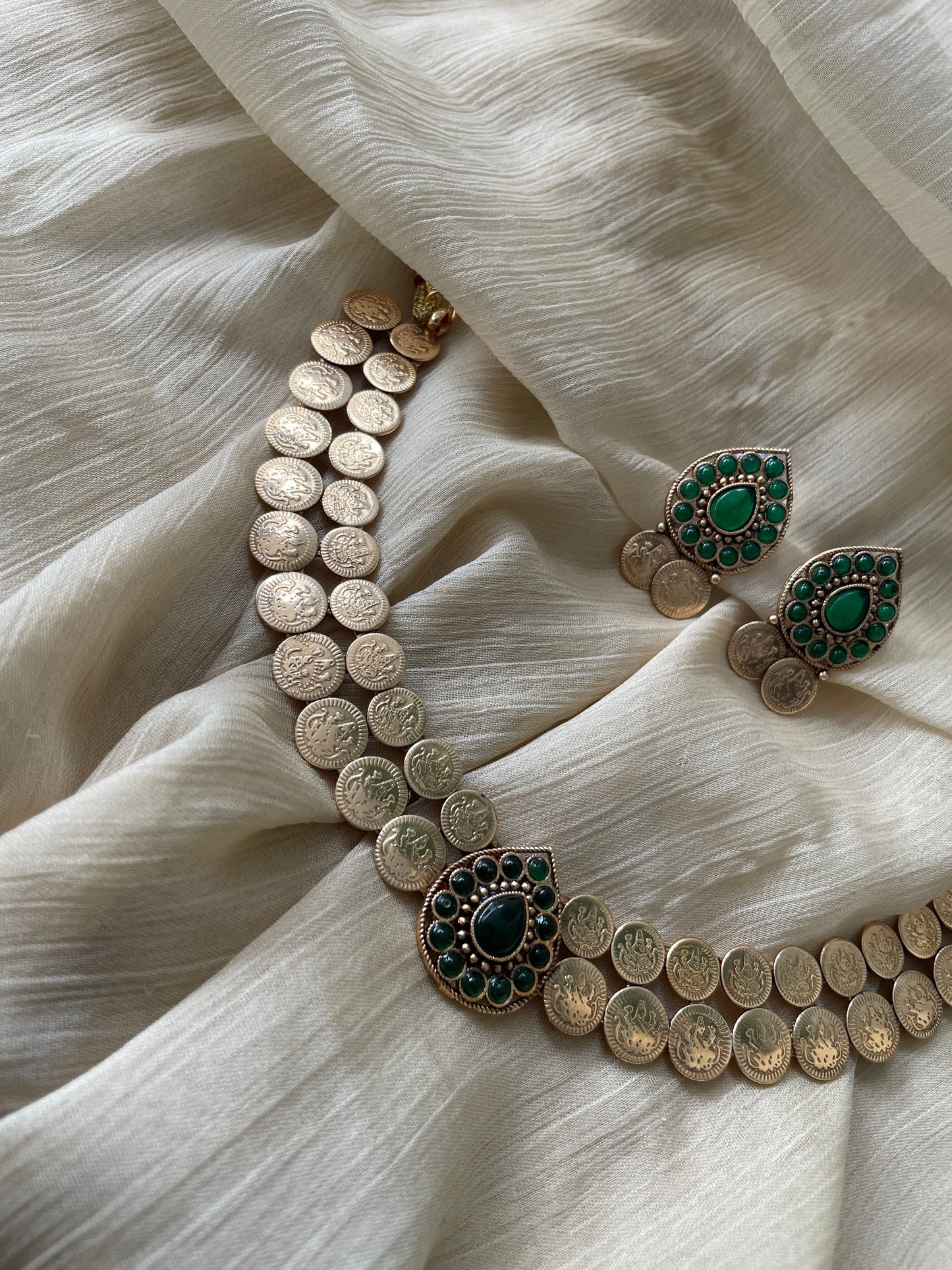 The Royal Lakshmi Kasu Choker Set (Green)
