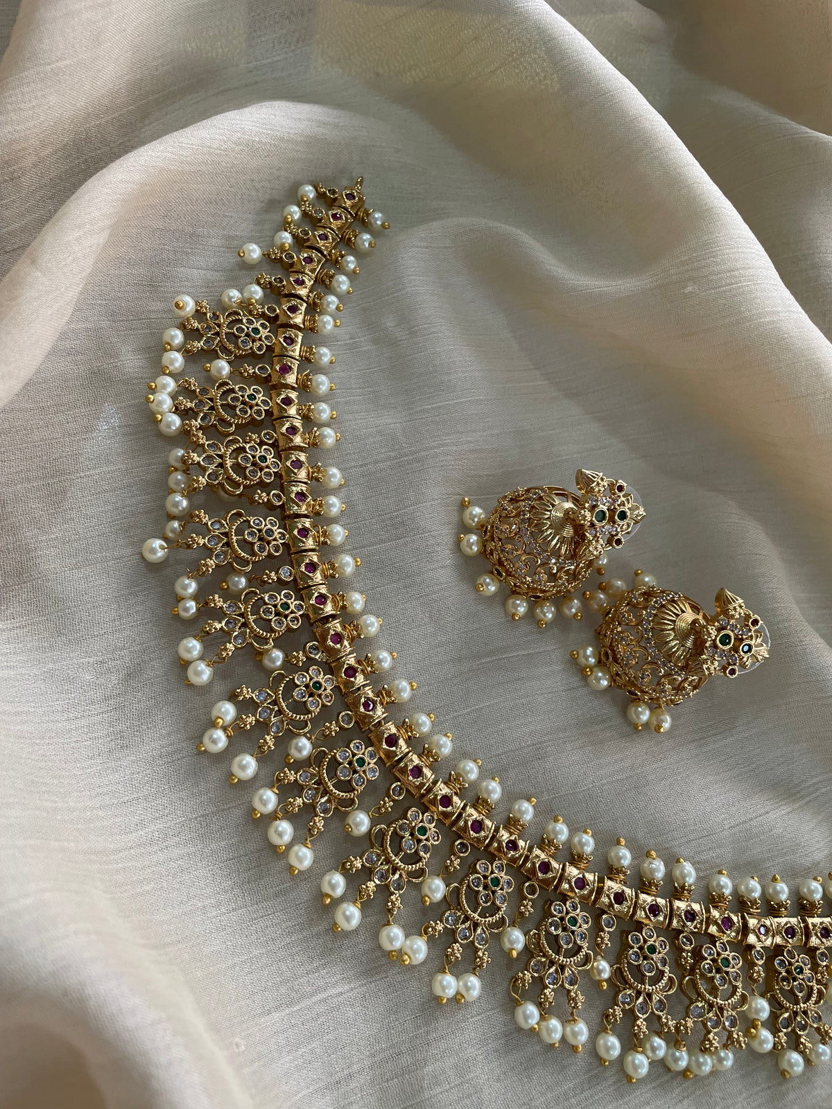 Guttapusalu Necklace Set with Jhumka