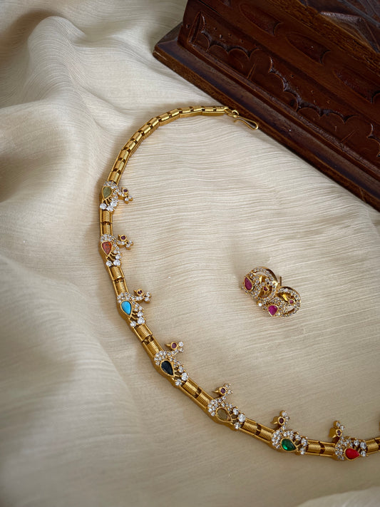 Premium Navaratna Mayil Necklace Set