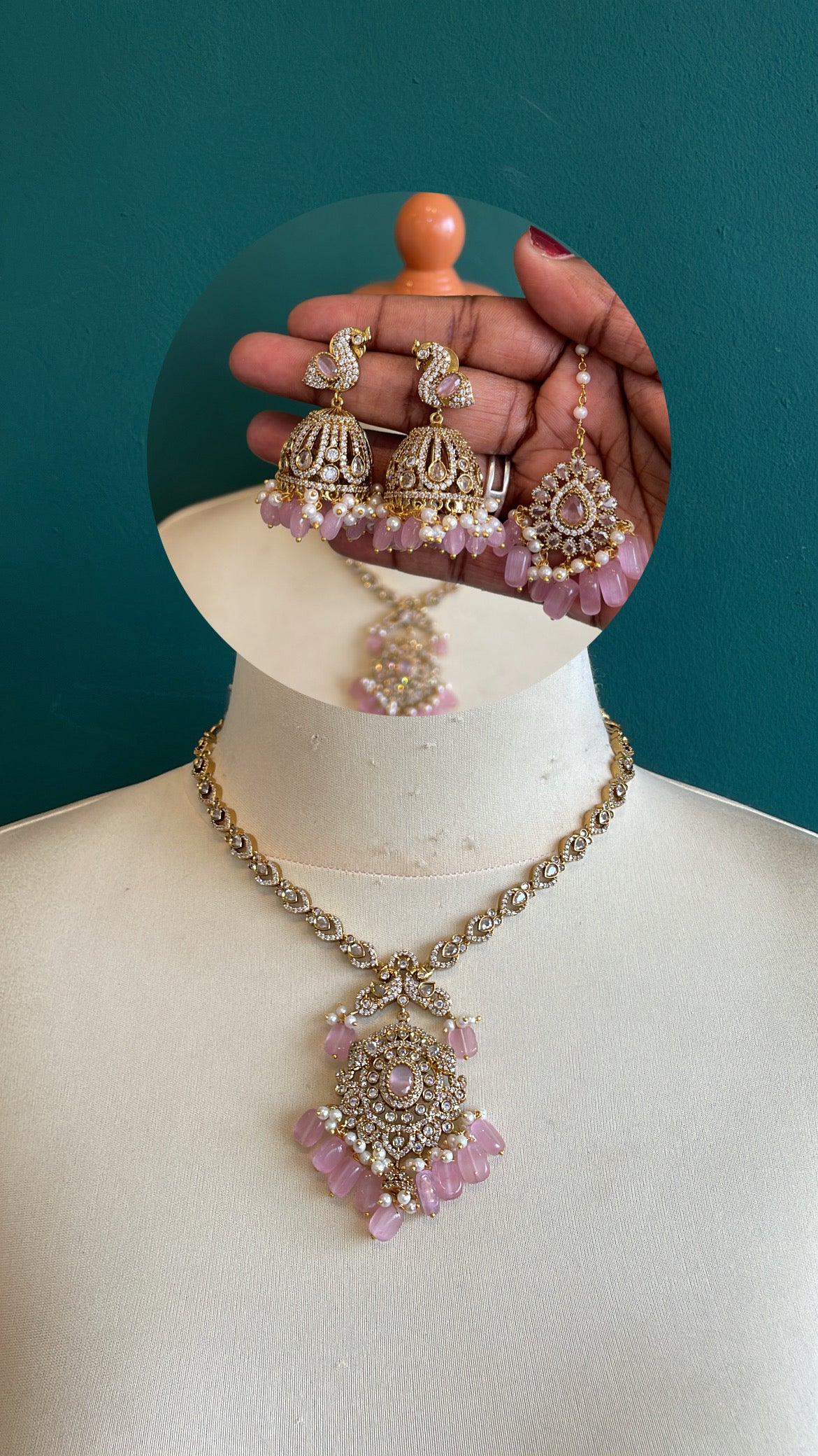Premium Victorian Ad Necklace with Jhumka and tikka