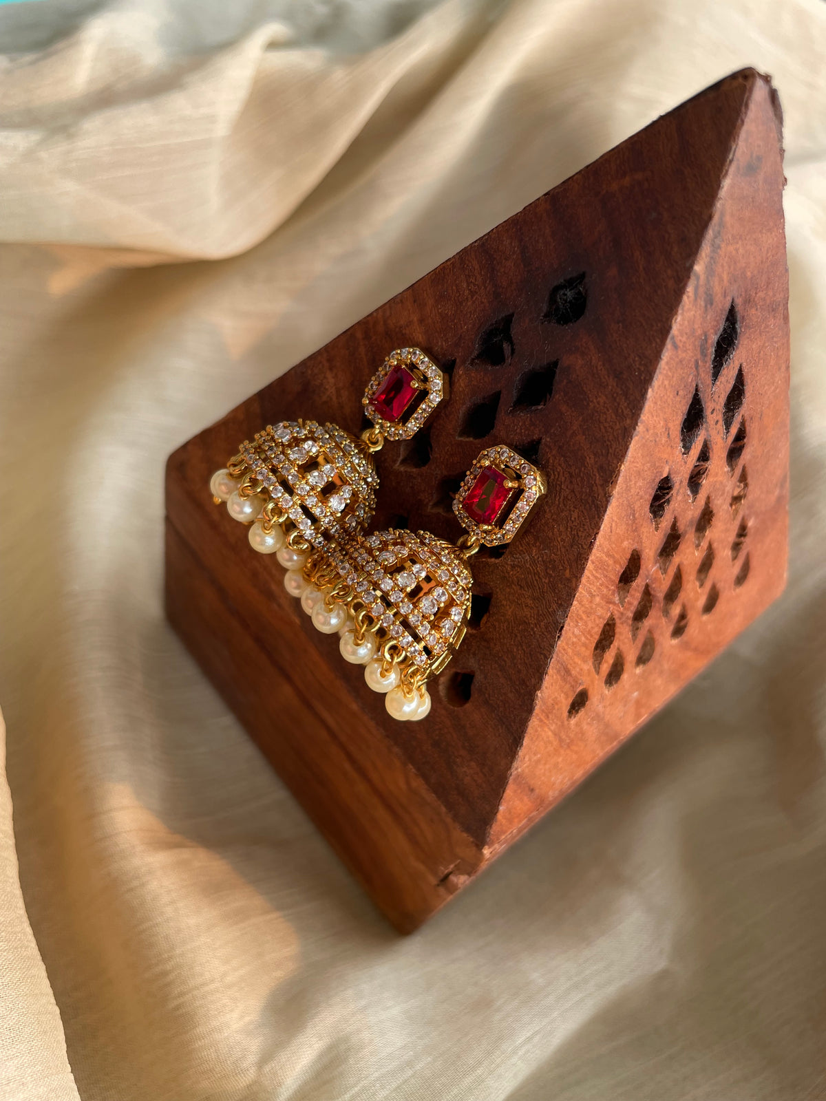 Premium AD Jhumka (Red) - Code: ADKJ05