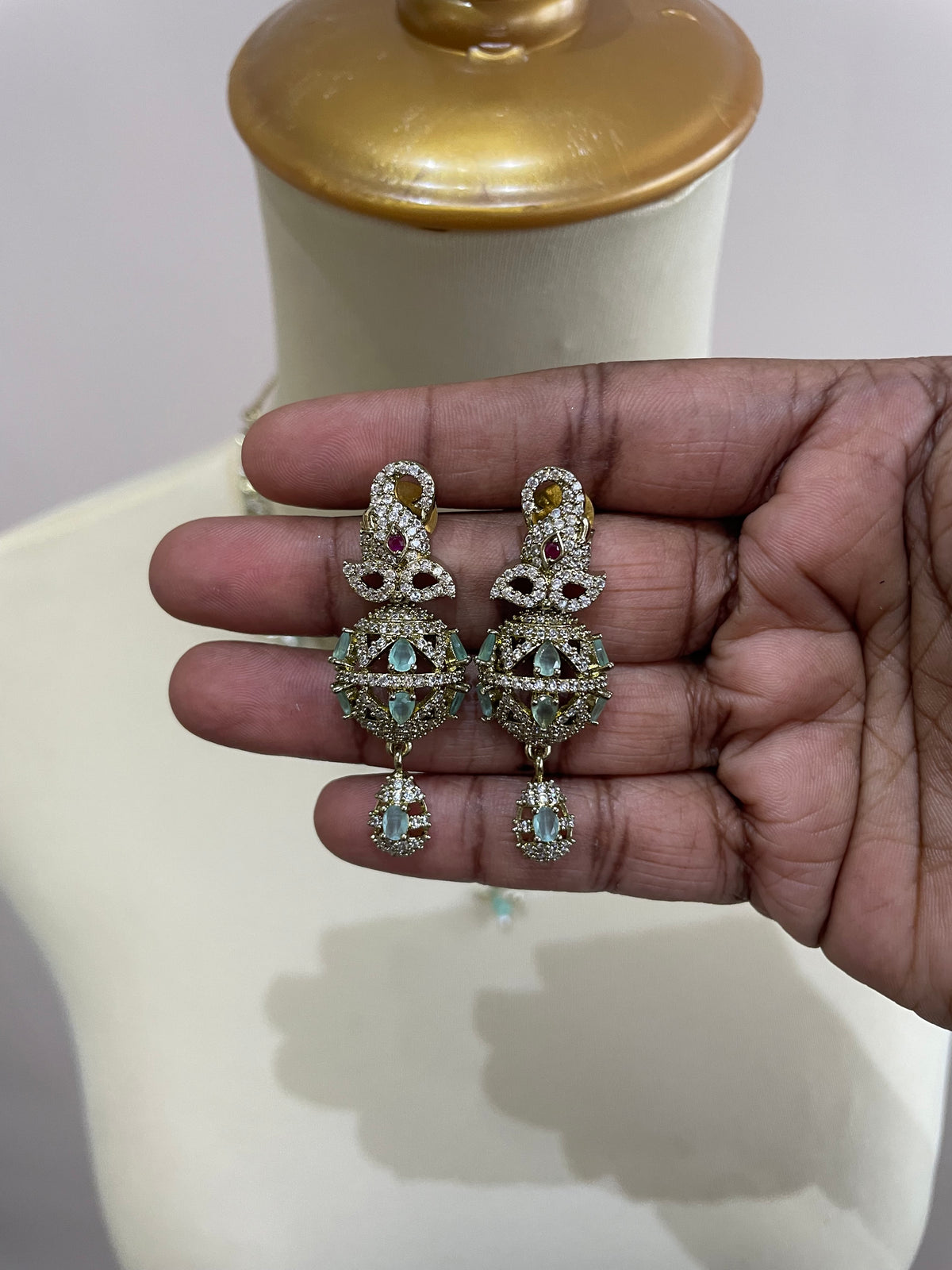 Premium AD Hasli Necklace Set (Mint)