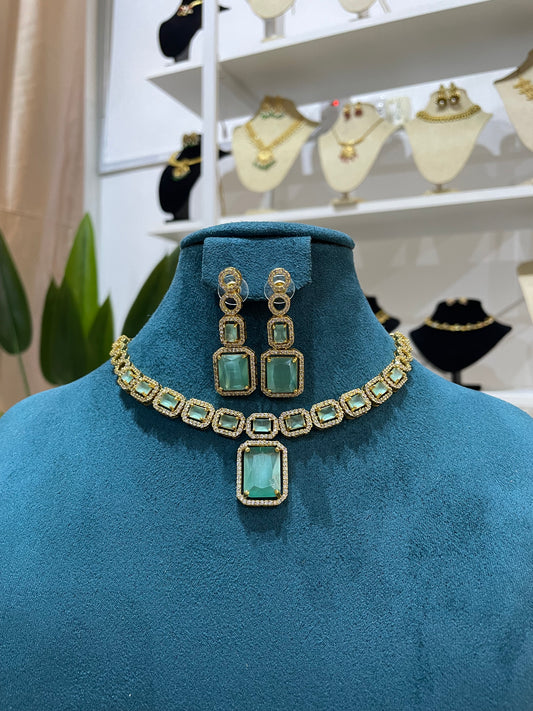 AD Necklace Set (Gold Base) - Mint