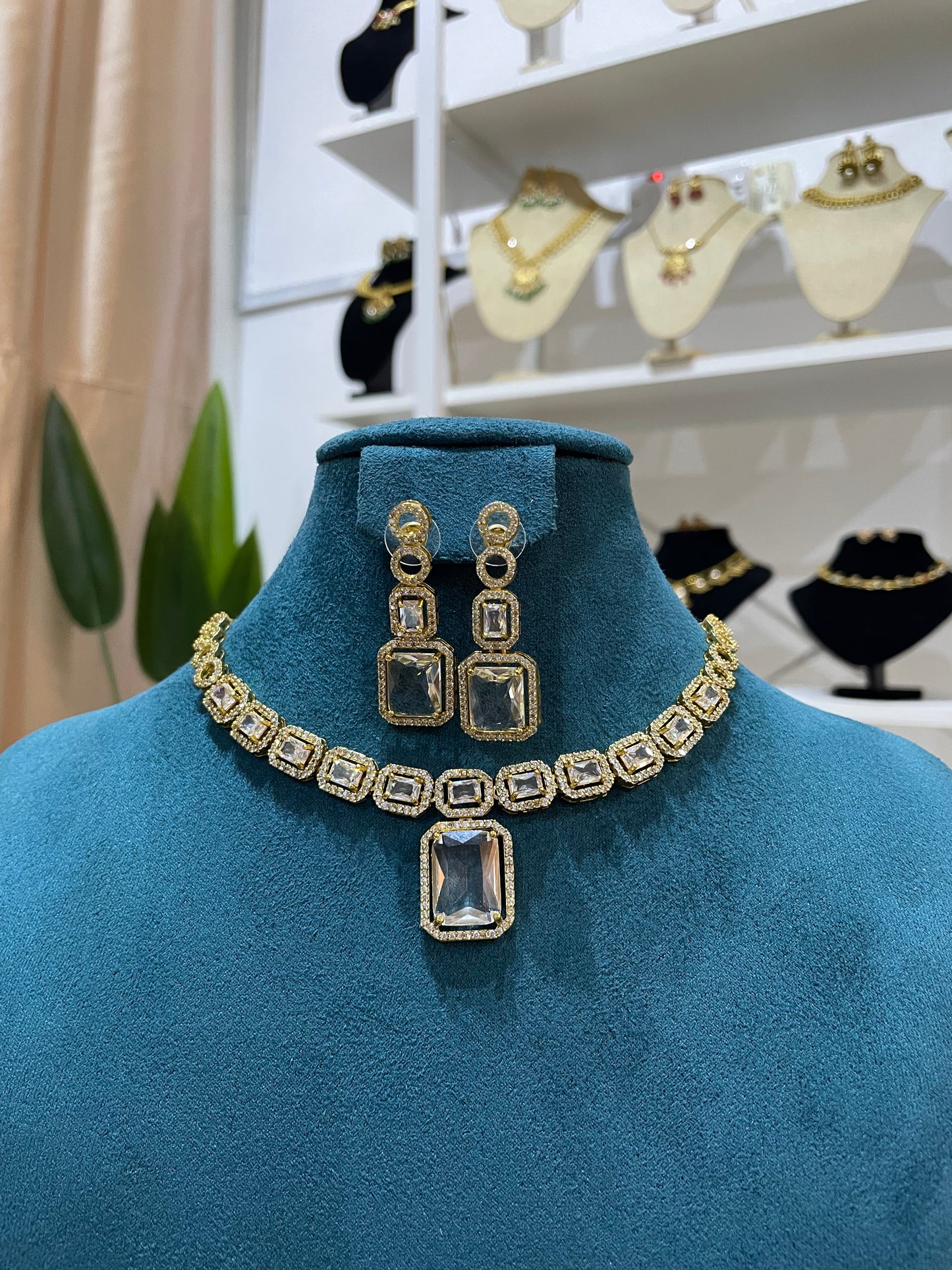 AD Necklace Set (Gold Base) - White