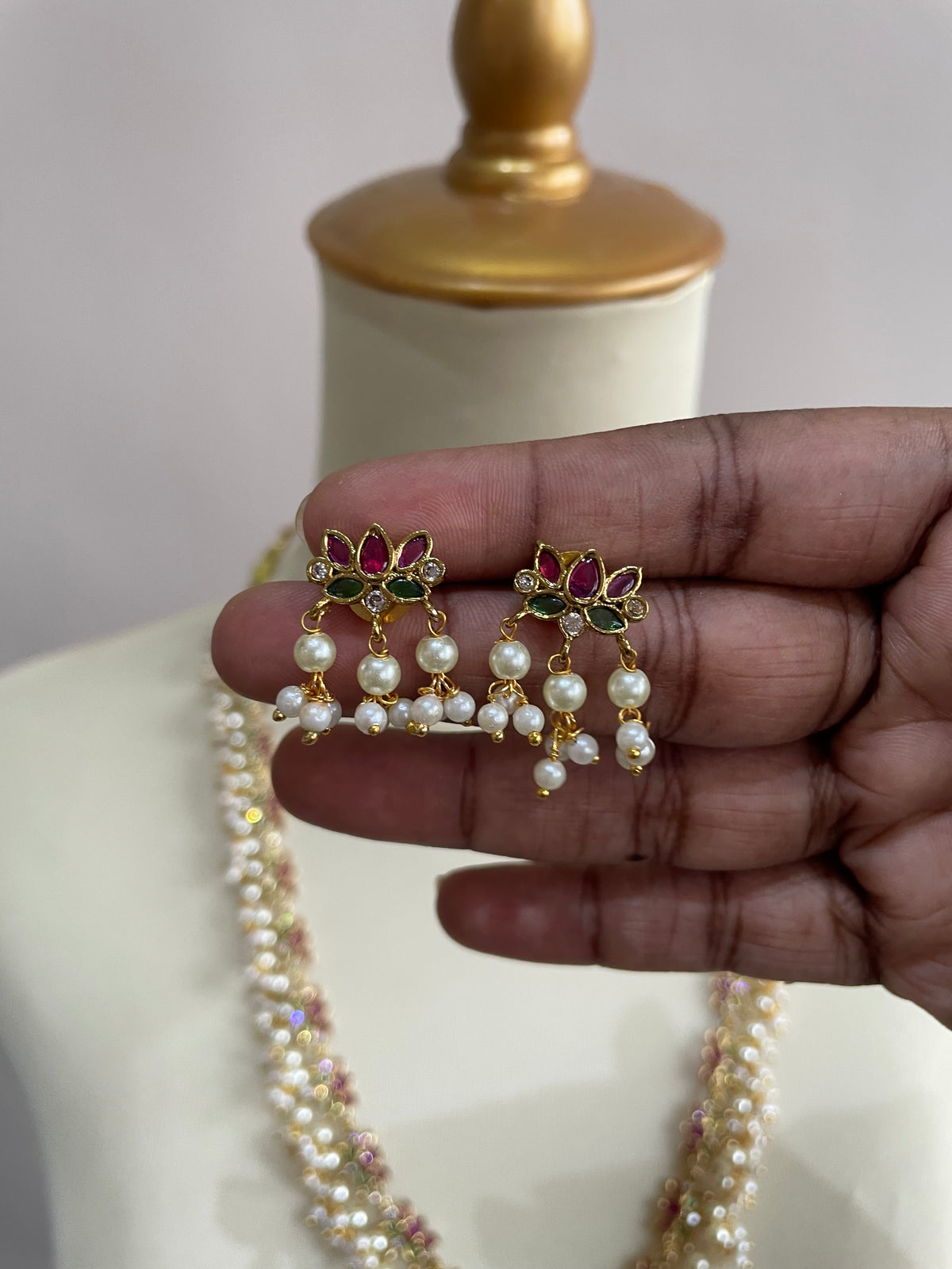 Premium Lotus Pearl Drop Harram