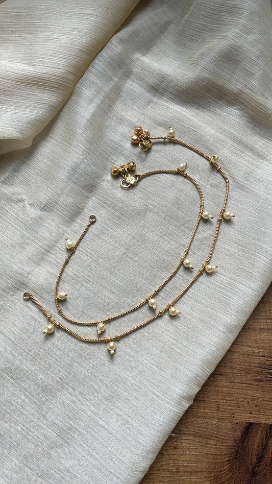 Premium Brass Metal Pearl Drop Anklet