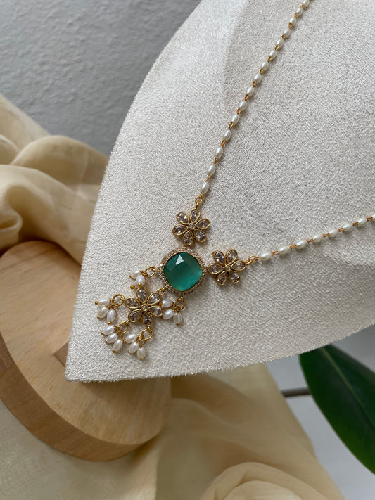 Premium Antique Brass Rice Pearl Mala (Mint)