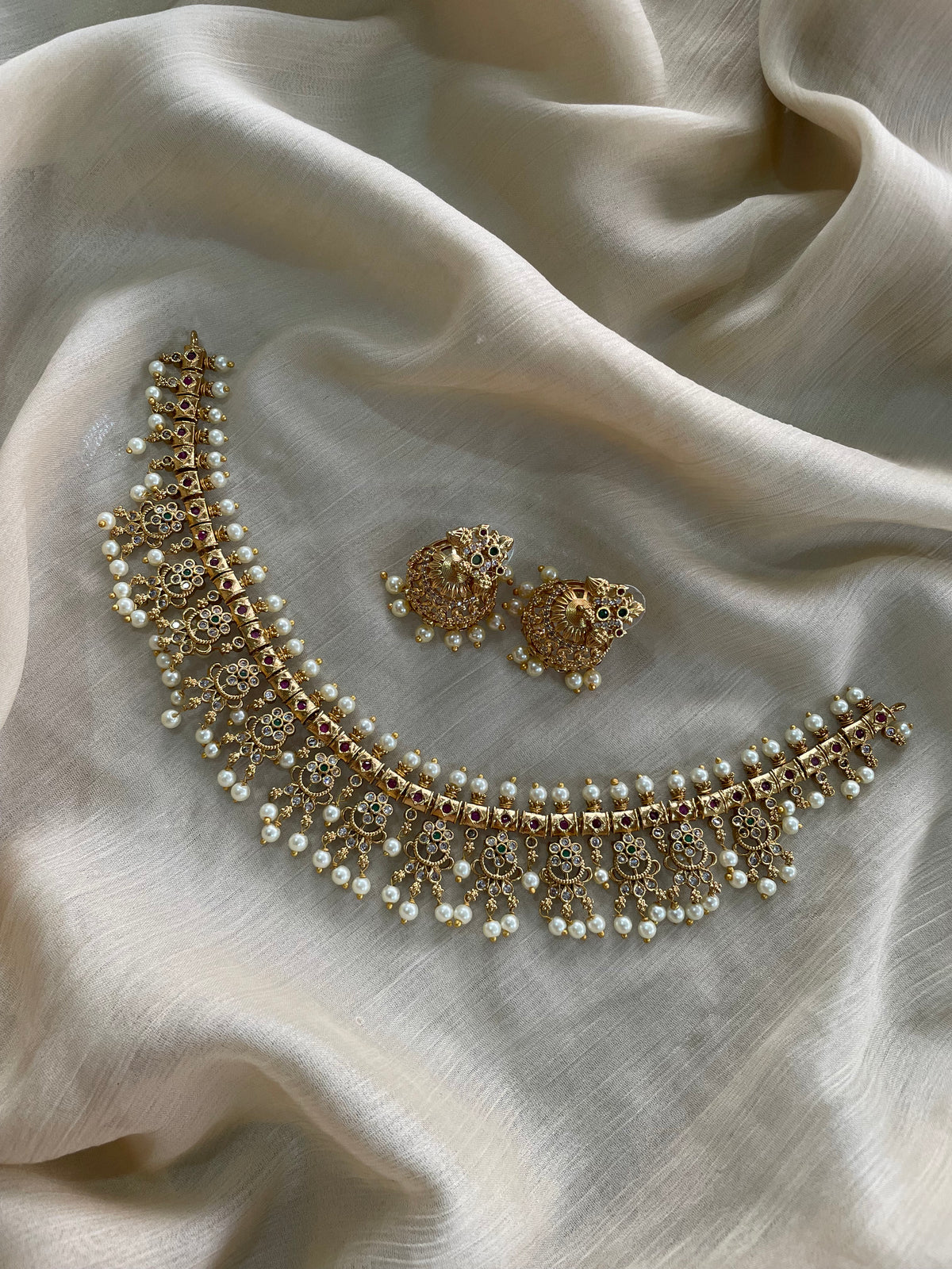 Guttapusalu Necklace Set with Jhumka