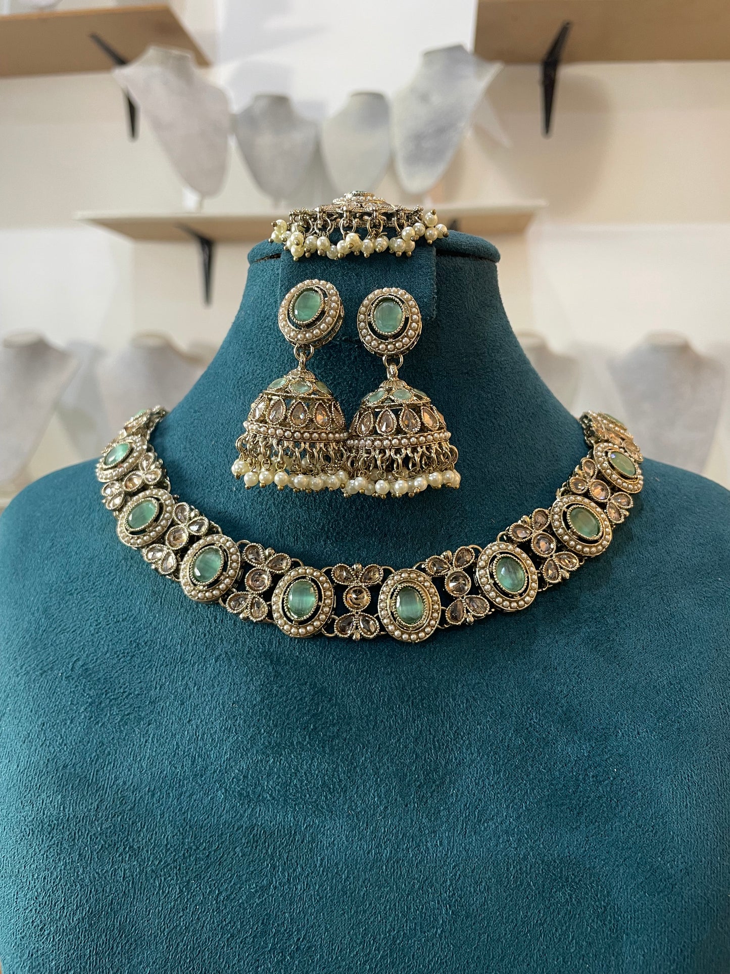 Premium Mehndi Polish Set with Jhumka and Tikka (Mint)