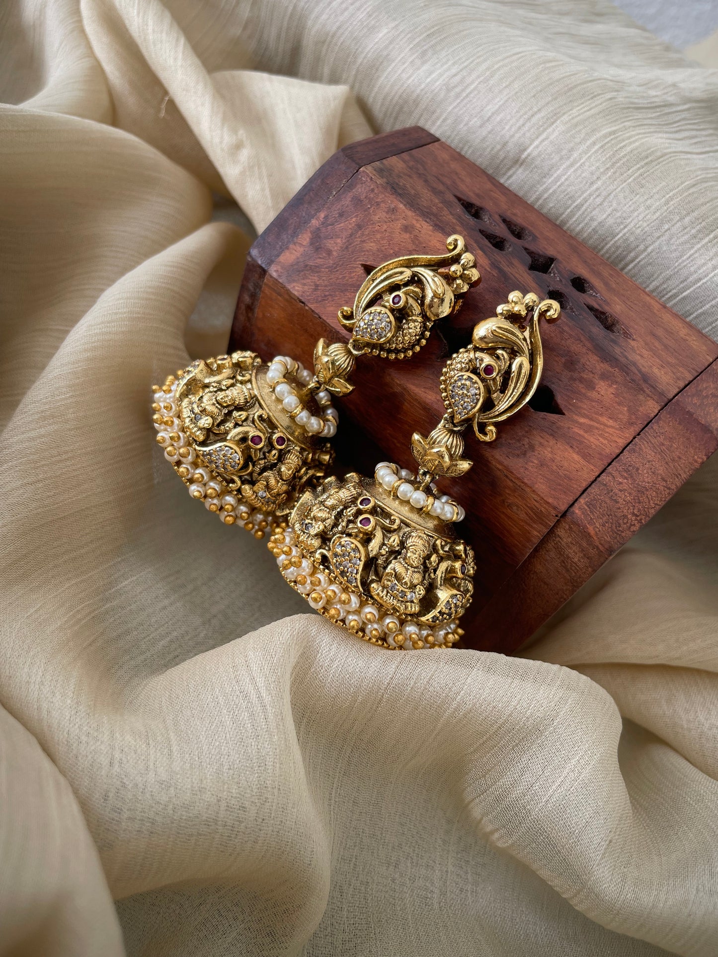 Premium Antique Peacock Lakshmi Jhumka