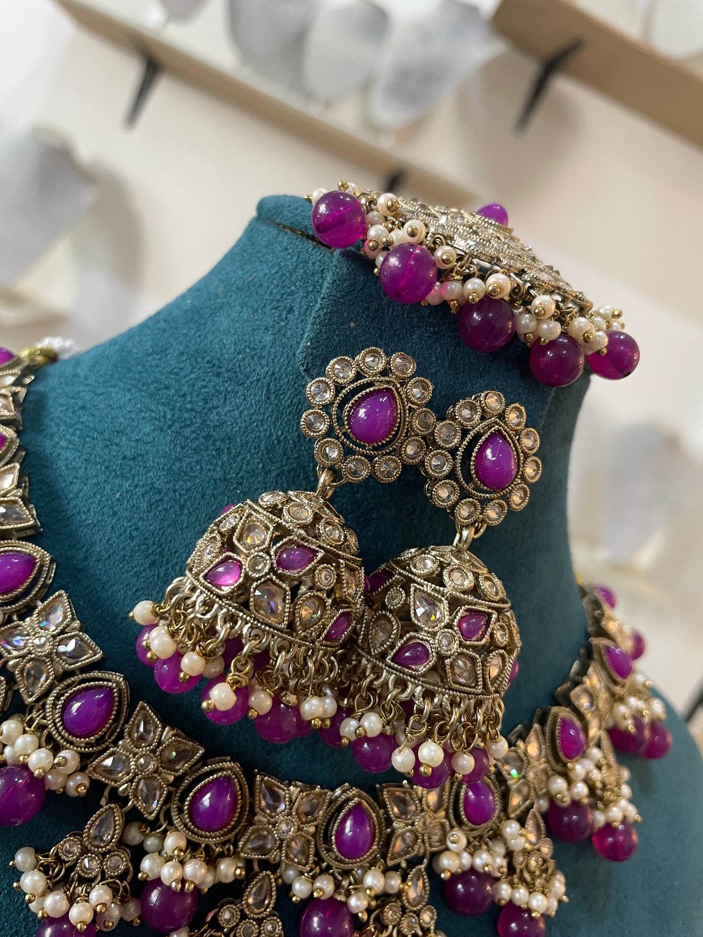 Mehndi Set with Earrings and Tikka (Purple)