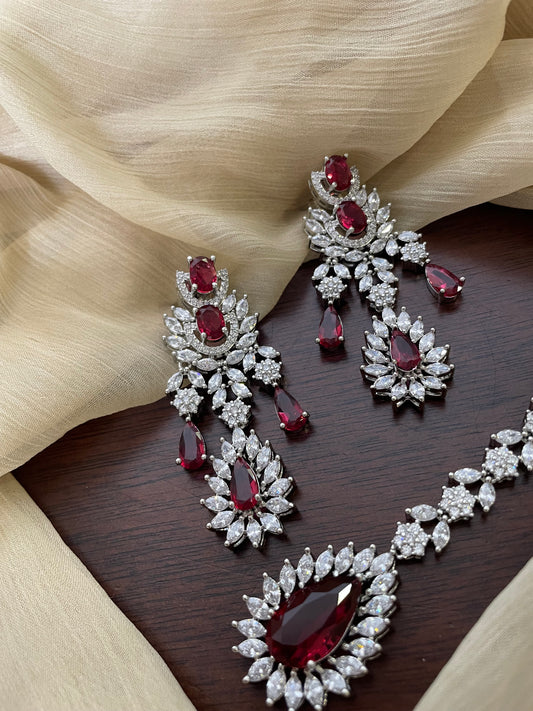 Premium Statement Ad Earring & Tikka Set - Maroon
(Silver Base)