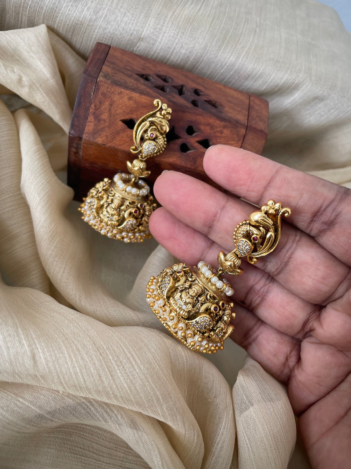 Premium Antique Peacock Lakshmi Jhumka