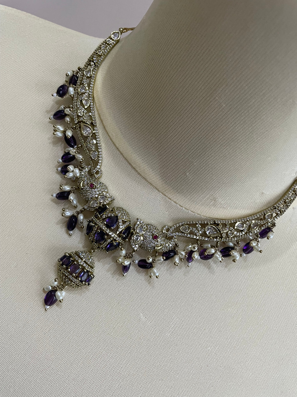 Premium AD Hasli Necklace Set (Purple)