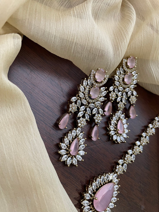 Premium Statement Ad Earring & Tikka Set - PINK
(Antique Gold Base)
