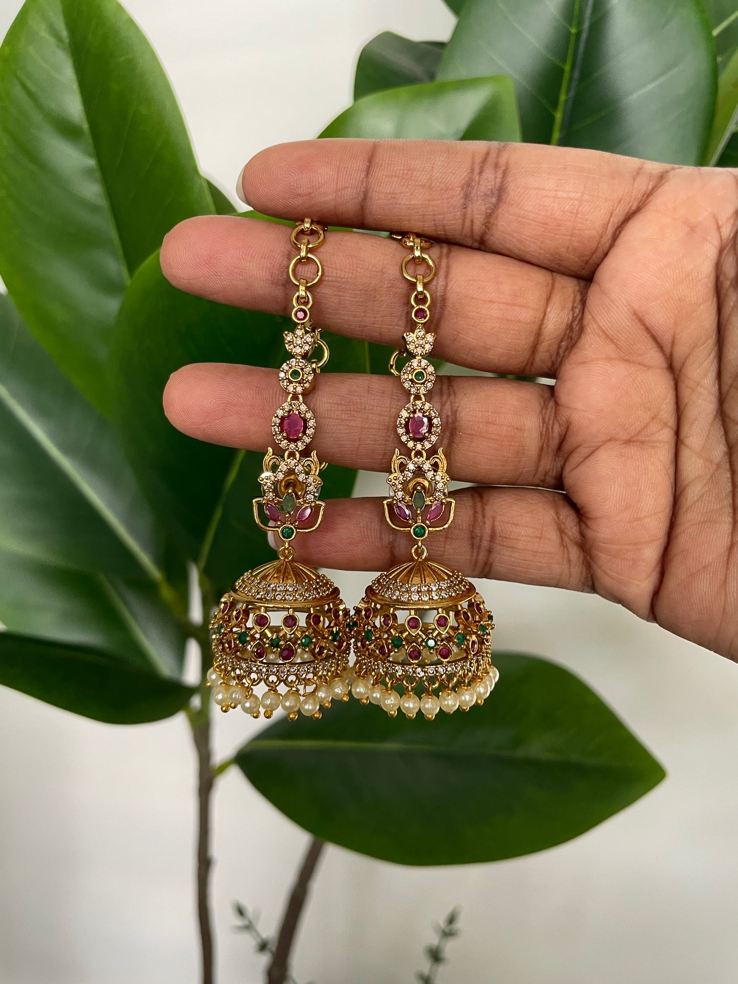 Premium AD Jhumka with Attached EarChain (DESIGN B)