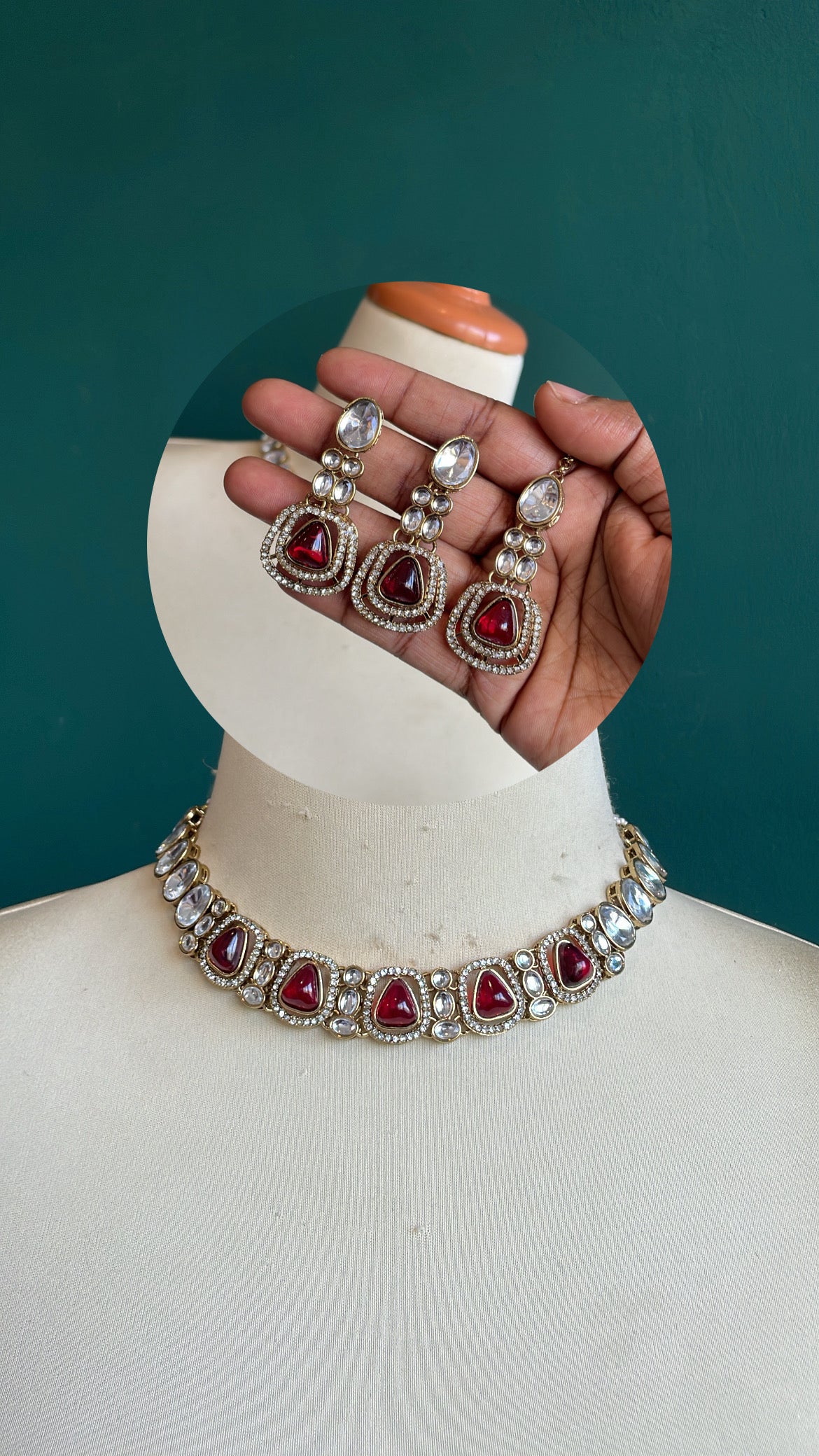 Kundan Style Necklace with earring and tikka