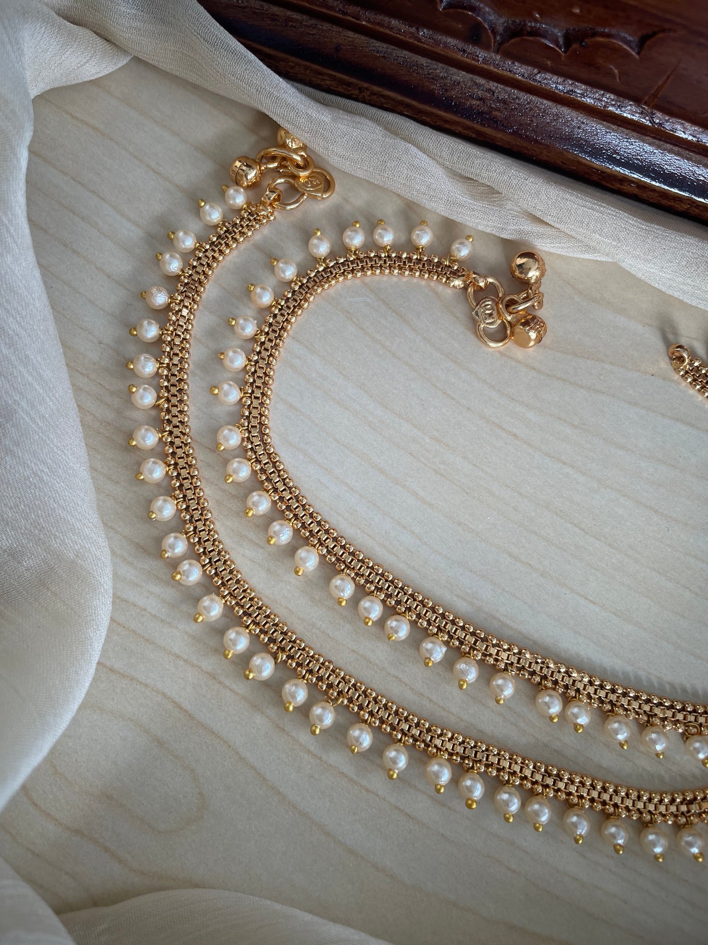 Brass Metal Anklets with stunning pearl-cluster detailing
