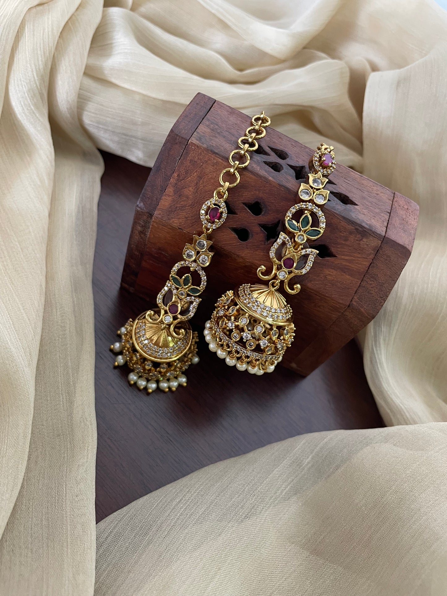 Premium AD Jhumka with Attached EarChain (DESIGN A)