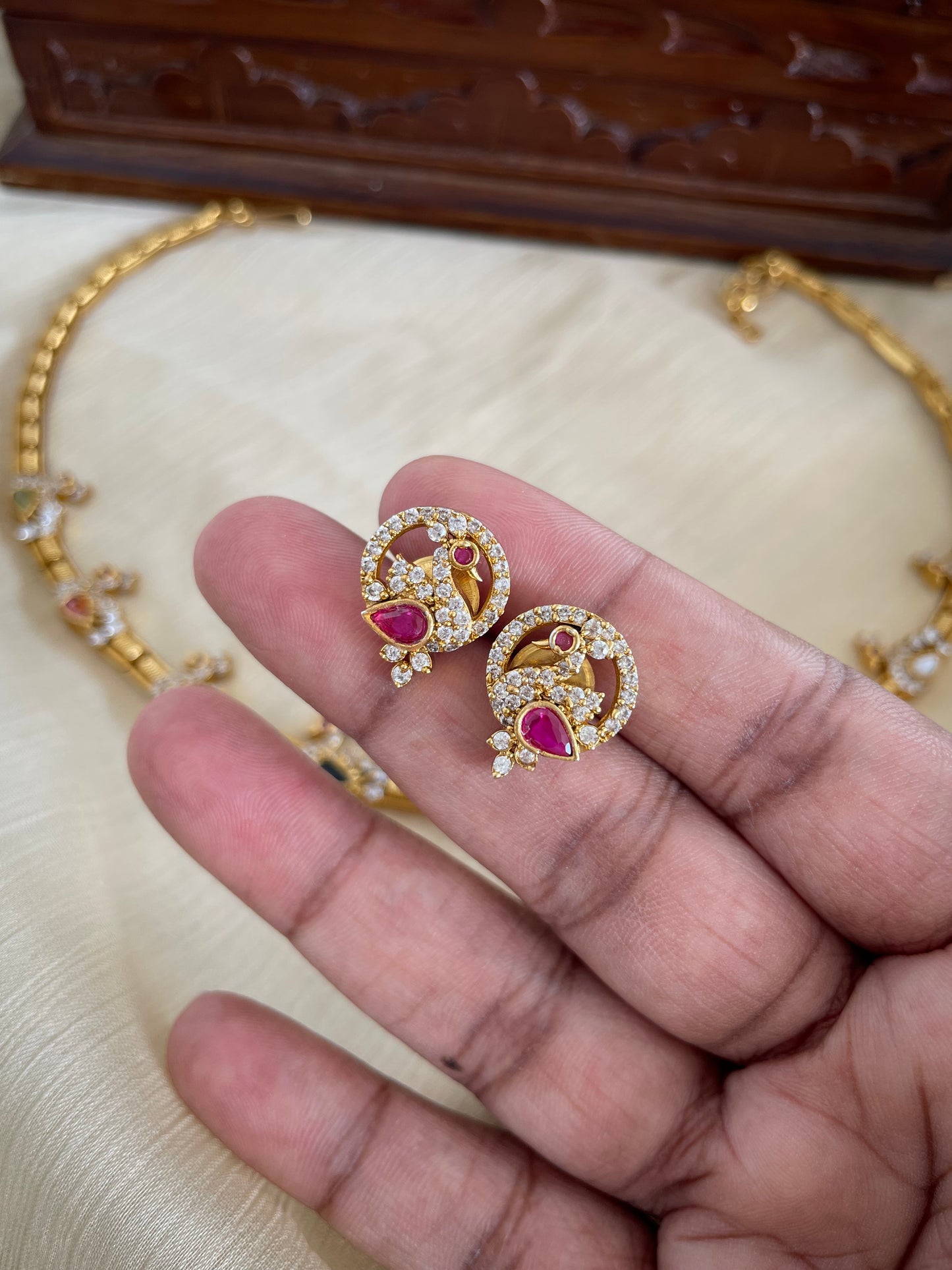 Premium Navaratna Mayil Necklace Set