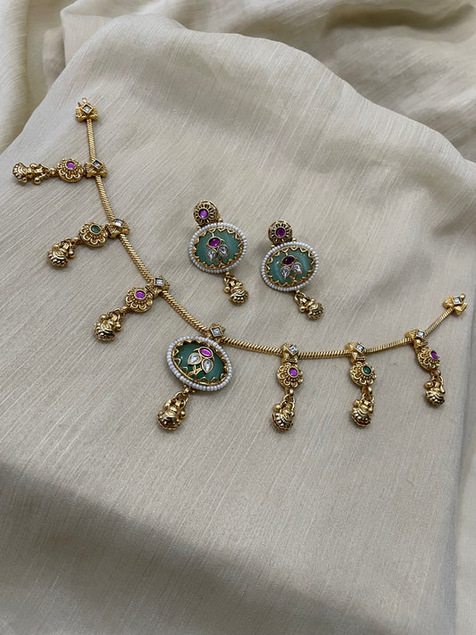 Premium Heritage Polki Necklace Set (Oval)