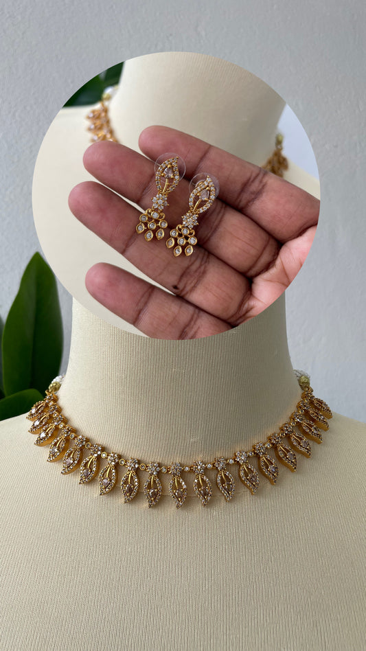 Premium AD Leaf Motif Necklace Set